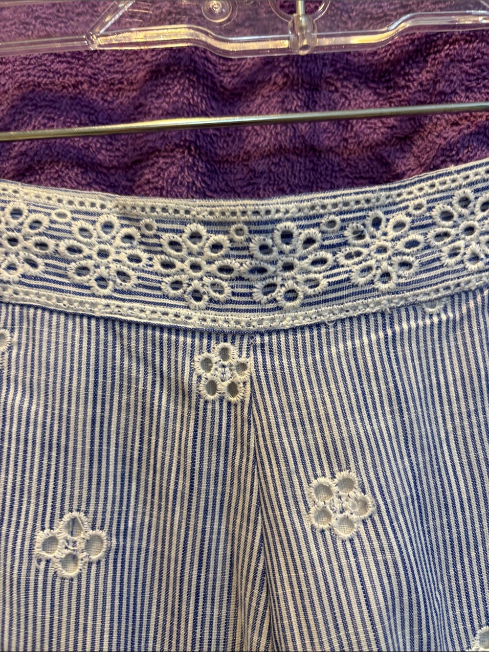 NWT Romeo & Juliet Couture Blue Striped Eyelet Wide-Leg Pants - Picture 2 of 7
